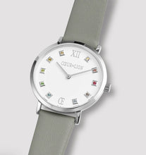 Load image into Gallery viewer, Watch Round Brilliant White Bracelet Leather Light Grey