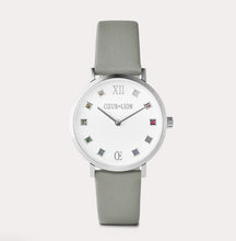 Load image into Gallery viewer, Watch Round Brilliant White Bracelet Leather Light Grey