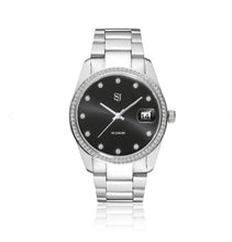 Load image into Gallery viewer, AURORA - STAINLESS STEEL WITH BLACK SUNRAY DIAL AND WHITE ZIRCONIA.