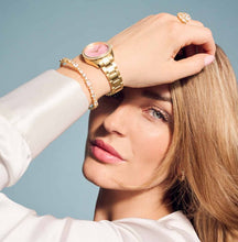 Load image into Gallery viewer, WATCH VALERIA - GOLD PLATED STAINLESS STEEL WITH PINK SUNRAY DIAL AND WHITE ZIRCONIA