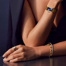 Load image into Gallery viewer, MARTINA - GOLD PLATED STAINLESS STEEL WITH DARK BLUE SUNRAY DIAL AND WHITE ZIRCONIA