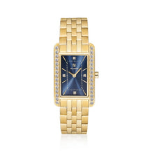 Load image into Gallery viewer, MARTINA - GOLD PLATED STAINLESS STEEL WITH DARK BLUE SUNRAY DIAL AND WHITE ZIRCONIA