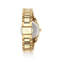Load image into Gallery viewer, VALERIA - GOLD PLATED STAINLESS STEEL WITH DARK BLUE SUNRAY DIAL AND WHITE ZIRCONIA