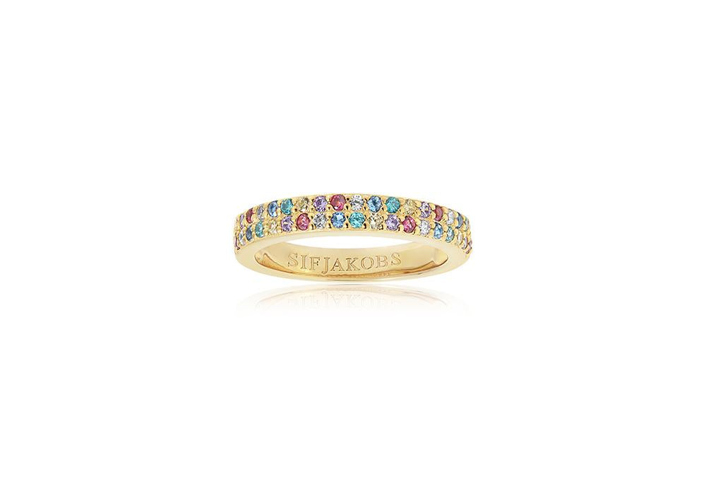 Sif Jakobs Ring Corte Uno 18K Gold Plated With Multicoloured Cubic Zirconia