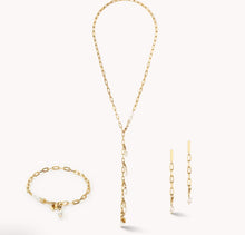 Load image into Gallery viewer, Modern chain earrings with freshwater pearl charms gold