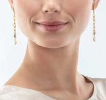 Load image into Gallery viewer, Modern chain earrings with freshwater pearl charms gold