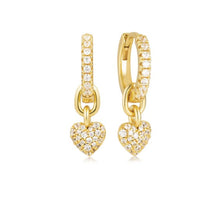 Load image into Gallery viewer, EARRINGS CARO CREOLO - 18K GOLD PLATED, WITH WHITE ZIRCONIA, DETACHABLE CHARM
