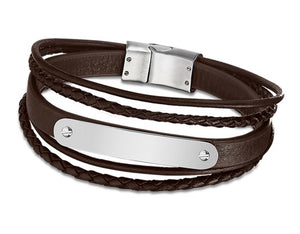Lotus Style Man's Brown 5 Leather Bands and Stainless Steel Magnetic Clasp Bracelet
