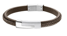 Load image into Gallery viewer, Lotus Style Man's Brown Leather Band and Stainless Steel Magnetic Clasp Bracelet