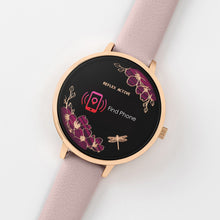 Load image into Gallery viewer, Series 03 collection has a unique dial with jewel-like ruby red flowers and a sparking metallic dragonfly