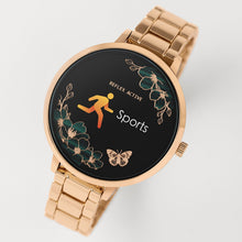 Load image into Gallery viewer, Series 03 collection has a unique dial with jewel-like emerald green flowers and a sparking metallic butterfly.