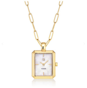 PENDANT WATCH CHIARA - GOLD PLATED STAINLESS STEEL WITH WHITE MOTHER OF PEARL DIAL.