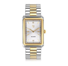 Load image into Gallery viewer, WATCH SANTINA - GOLD PLATED STAINLESS STEEL WITH SILVER SUNRAY DIAL AND WHITE ZIRCONIA.