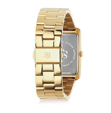 Load image into Gallery viewer, WATCH SANTINA - GOLD PLATED STAINLESS STEEL WITH GOLD SUNRAY DIAL AND WHITE ZIRCONIA.