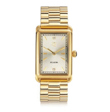 Load image into Gallery viewer, WATCH SANTINA - GOLD PLATED STAINLESS STEEL WITH GOLD SUNRAY DIAL AND WHITE ZIRCONIA.