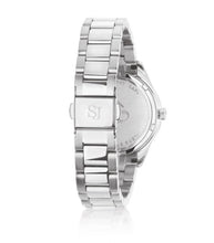 Load image into Gallery viewer, WATCH JOELLE - STAINLESS STEEL WITH SILVER SUNRAY DIAL AND WHITE ZIRCONIA.
