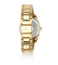 Load image into Gallery viewer, WATCH JOELLE - GOLD PLATED STAINLESS STEEL WITH GOLD SUNRAY DIAL AND WHITE ZIRCONIA.
