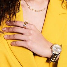 Load image into Gallery viewer, WATCH VALERIA - GOLD PLATED STAINLESS STEEL WITH SILVER SUNRAY DIAL AND WHITE ZIRCONIA