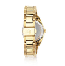 Load image into Gallery viewer, WATCH VALERIA - GOLD PLATED STAINLESS STEEL WITH GREEN SUNRAY DIAL AND WHITE ZIRCONIA.