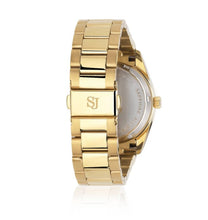 Load image into Gallery viewer, WATCH AURORA - GOLD PLATED STAINLESS STEEL WITH SILVER GREEN DIAL AND WHITE ZIRCONIA.