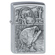 Load image into Gallery viewer, Bass Fishing Fisherman Emblem Zippo Lighter in Brushed Chrome
