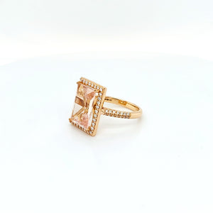 18ct Rose Gold with a Emerald cut Pink morganite plus Diamonds