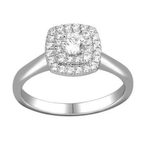 9ct White Gold with Centre Diamond with Double Halo Ring