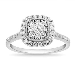 9ct White Gold Diamond Cushion Cluster with Halo Ring