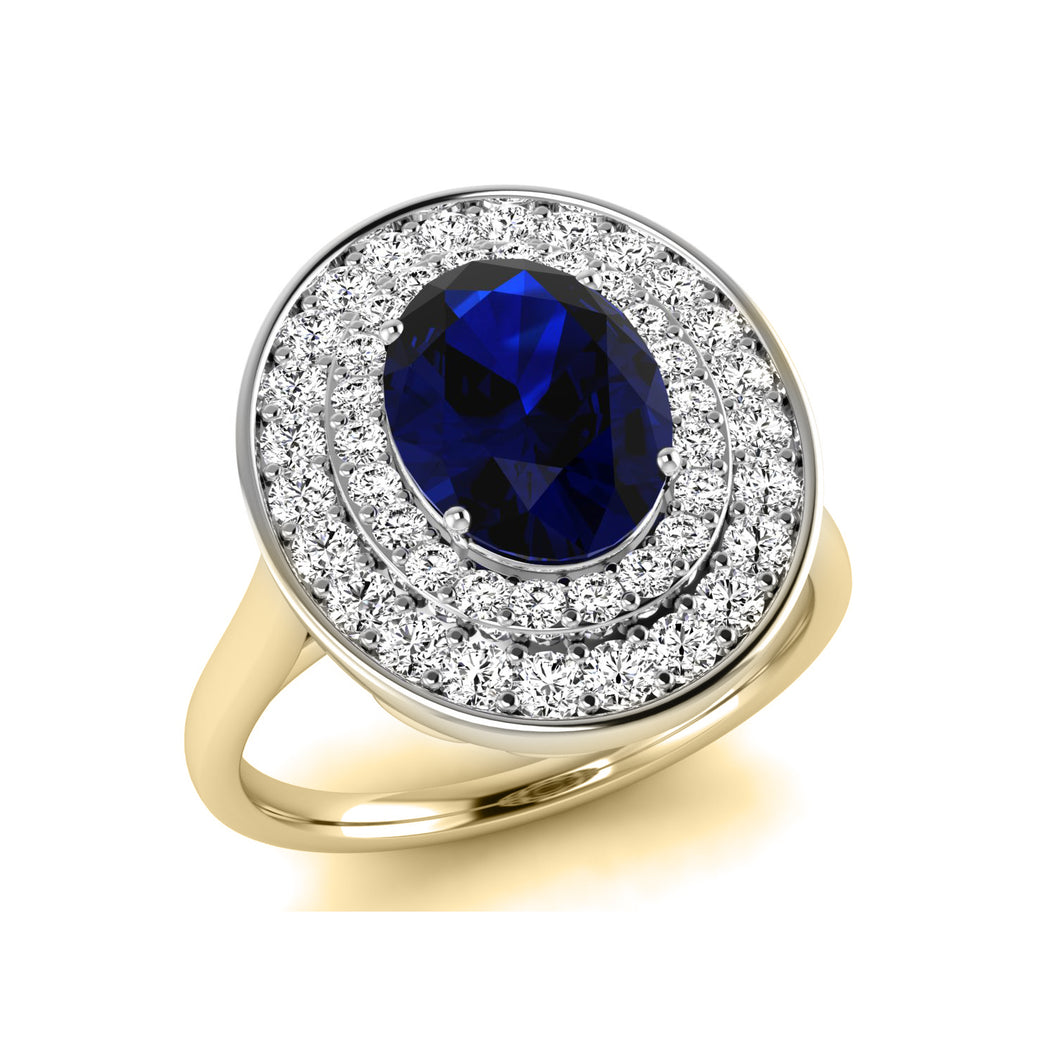 9ct Yellow Gold dress ring set with Oval Sapphire and Diamonds