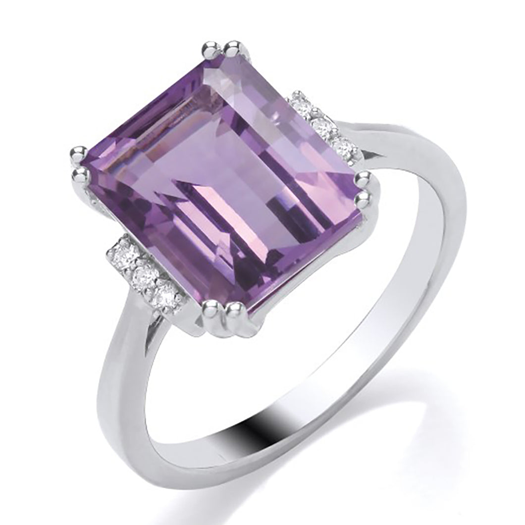 9ct White Gold set with Octagon cut Amethyst Stone