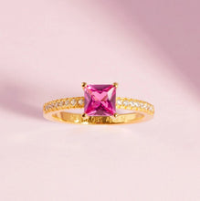 Load image into Gallery viewer, RING ELLERA QUADRATO - 18K GOLD PLATED, WITH PINK ZIRCONIA
