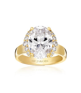ELLISSE GRANDE RING- 18K GOLD PLATED, WITH WHITE ZIRCONIA
