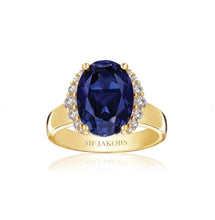 Load image into Gallery viewer, ELLISSE GRANDE RING- 18K GOLD PLATED, WITH BLUE ZIRCONIA
