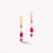 Load image into Gallery viewer, Square Stripes gold-magenta earrings
