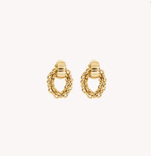 Load image into Gallery viewer, Structure Hoop Earrings with Chain Pendant Gold
