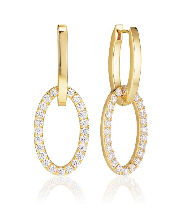 ELLISSE DUE EARRINGS- 18K GOLD PLATED, WITH WHITE ZIRCONIA