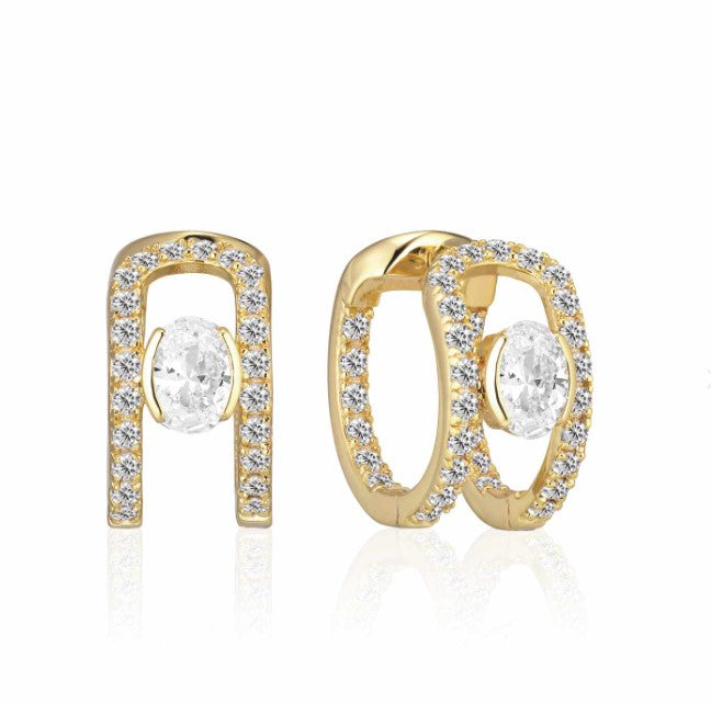 ELLISSE CAREZZA CREOLO EARRINGS - 18K GOLD PLATED, WITH WHITE ZIRCONIA