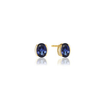 Load image into Gallery viewer, ELLISSE CAREZZA EARRINGS - 18K GOLD PLATED, WITH BLUE ZIRCONIA
