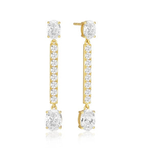 ELLISSE LUNGO EARRINGS - 18K GOLD PLATED, WITH WHITE ZIRCONIA