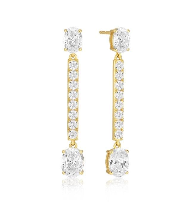 ELLISSE LUNGO EARRINGS - 18K GOLD PLATED, WITH WHITE ZIRCONIA