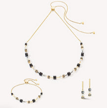 Load image into Gallery viewer, Mysterious Cubes &amp; Pearls gold-black Necklace
