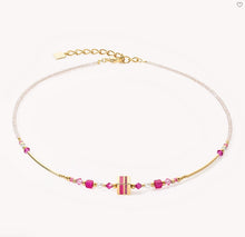 Load image into Gallery viewer, Square Stripes gold-magenta necklace
