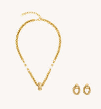 Load image into Gallery viewer, Structure Hoop Earrings with Chain Pendant Gold
