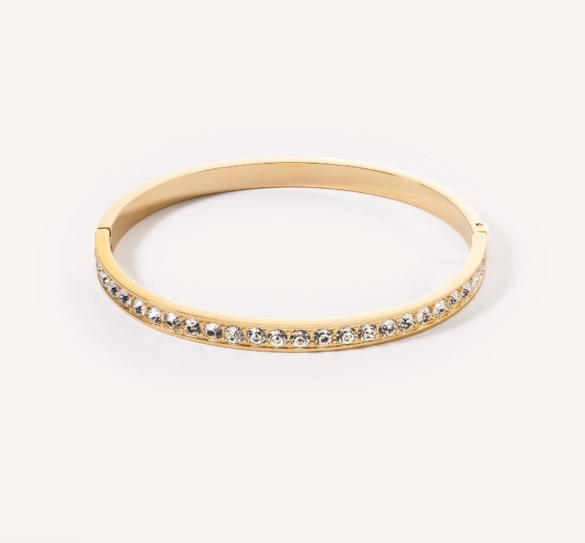 Bangle stainless steel & crystals gold crystal 17cm