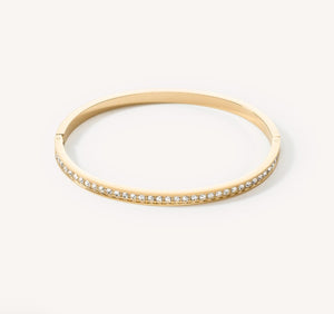 Bangle stainless steel & crystals slim gold crystal 17cm