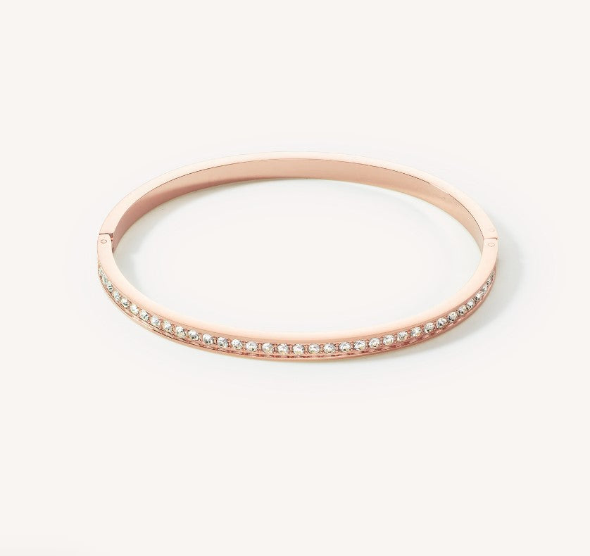 Bangle stainless steel & crystals slim rose gold crystal 17cm