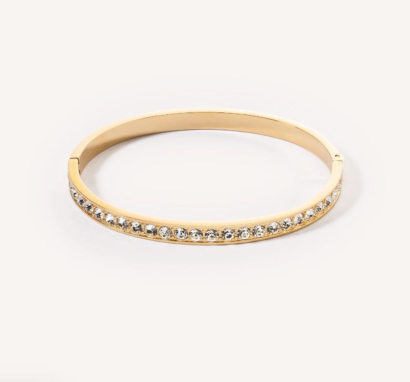 Bangle stainless steel & crystals gold crystal 19cm