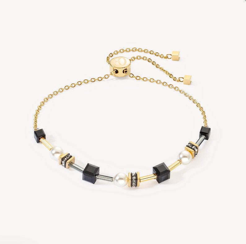 Mysterious Cubes & Pearls gold-black bracelet