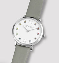 Load image into Gallery viewer, Watch Round Brilliant White Bracelet Leather Light Grey
