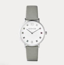 Load image into Gallery viewer, Watch Round Brilliant White Bracelet Leather Light Grey
